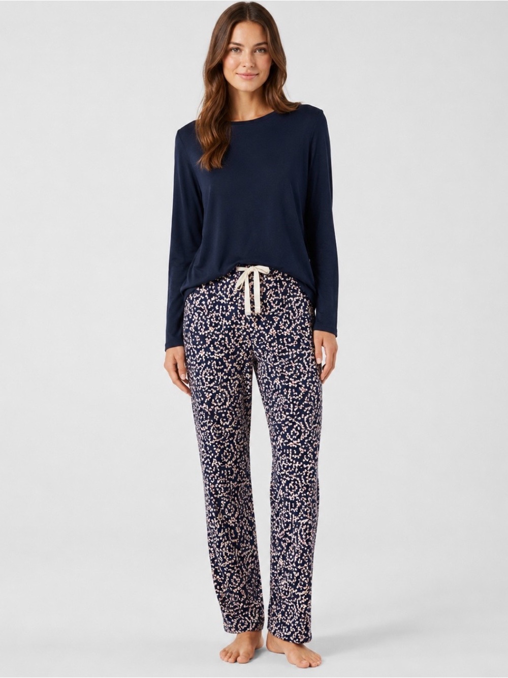 LANDSEND TALL LARGE Pajamas Set Cotton Knit Long Sleeve Top and Long Pants